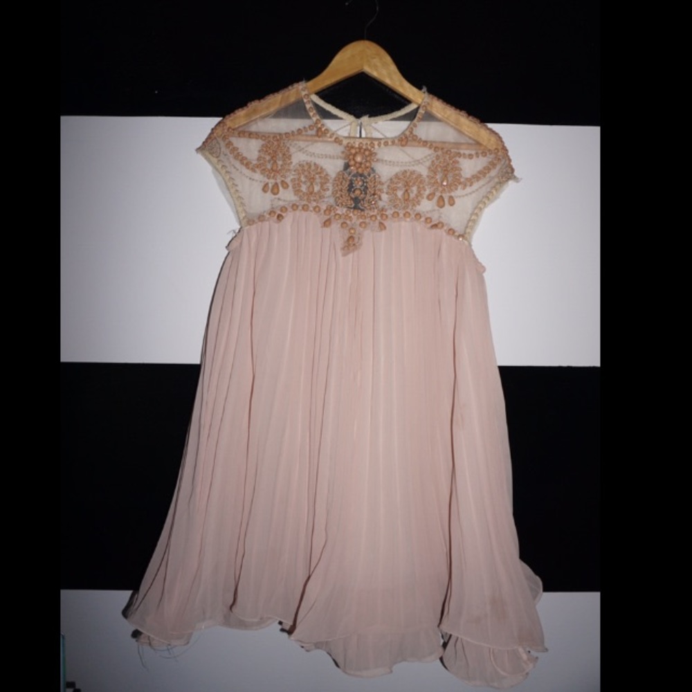 Beaded and Pleated Blush Dress